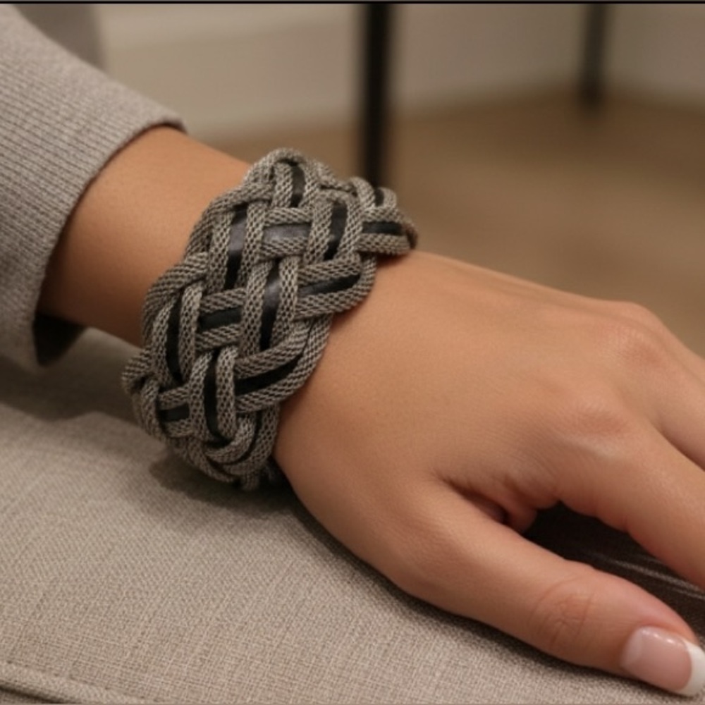 Silver & Black Ribbon Braided Braclet